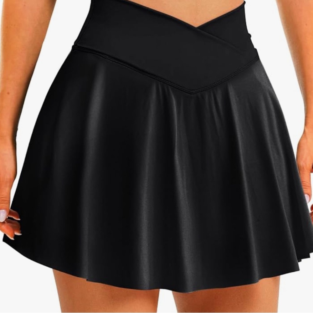 Dlooda Womens Tennis Skirt with Pockets Shorts Crossover High Waisted Athletic S